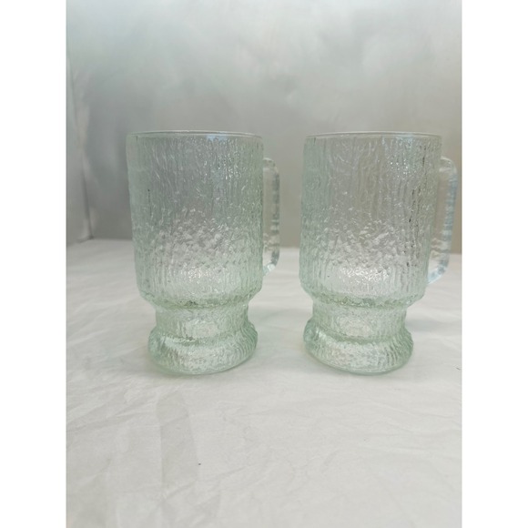 Vintage Indiana Glass Crystal Ice Tree Bark Footed Large Mug Set of 2 - Picture 1 of 5